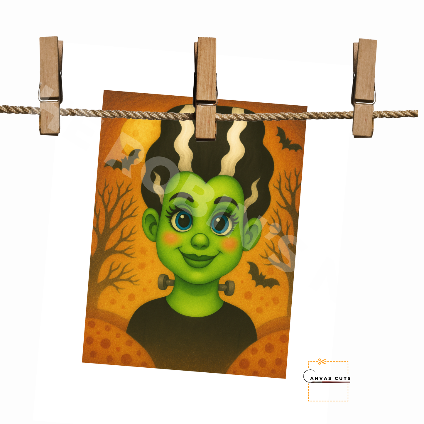 Mrs. Frankenstein with Background – Halloween Craft Canvas for Door Hangers, Signs & Spooky Decor