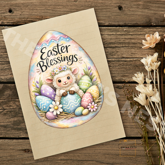 Easter Blessings Lamb Egg Canvas Cut – Lila the Lamb Design