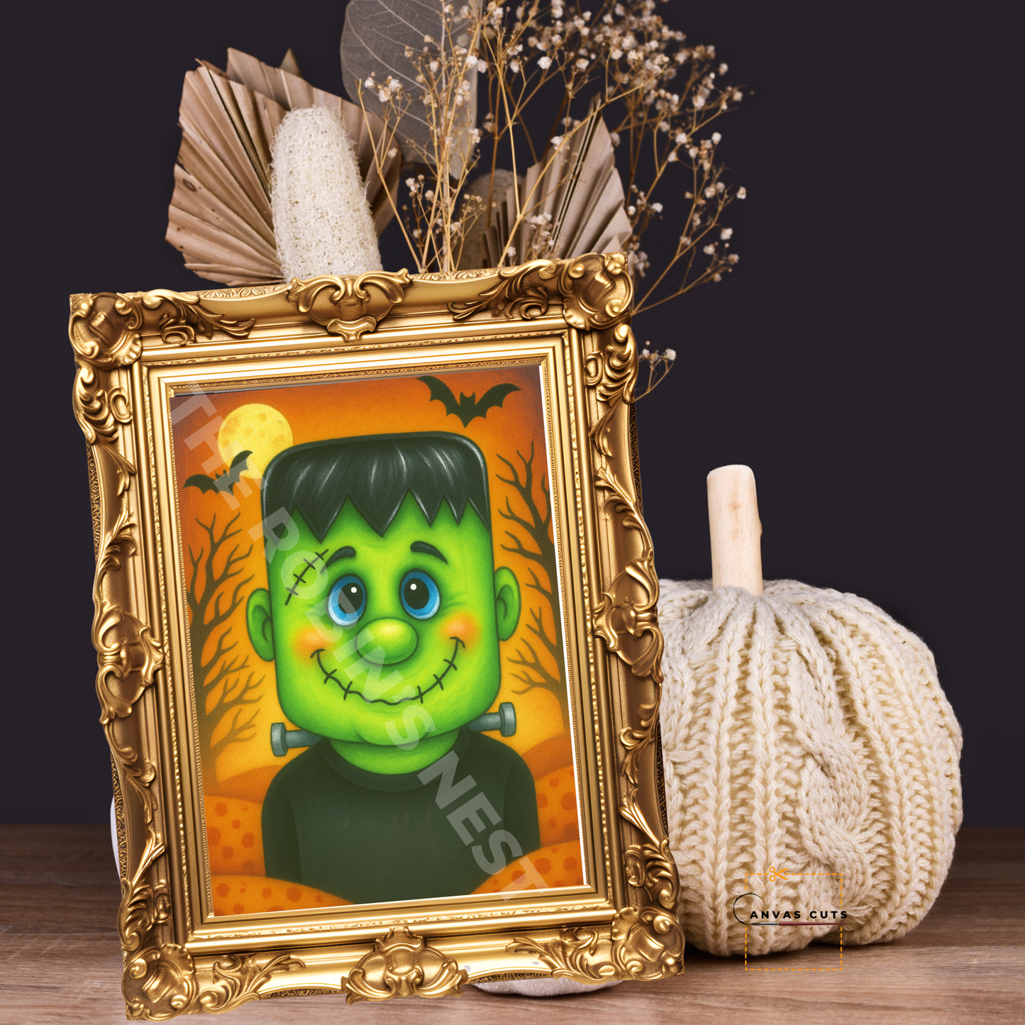 Mr. Frankenstein with Background – Halloween Craft Canvas for Door Hangers, Porch Signs & Market Crafts