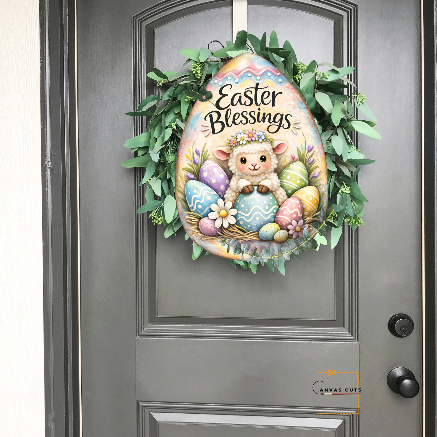 Easter Blessings Lamb Egg Canvas Cut – Lila the Lamb Design