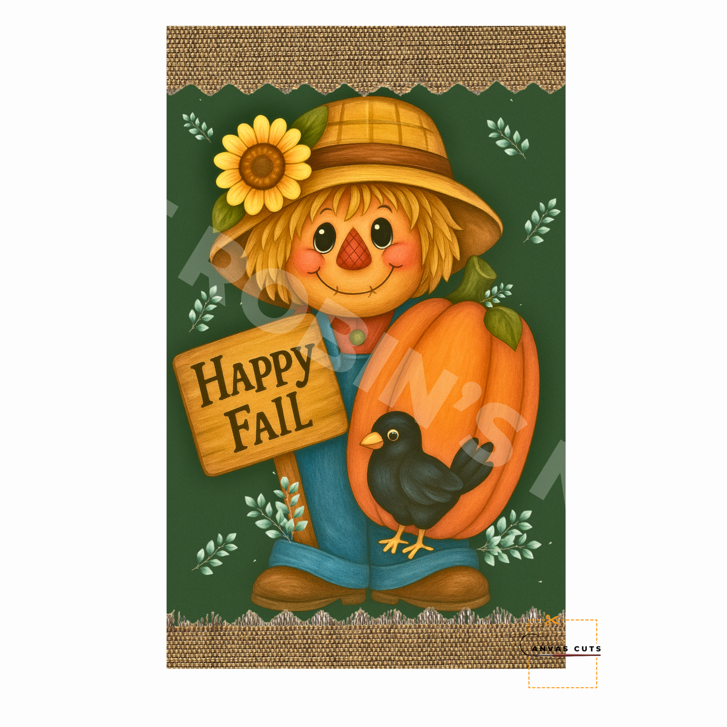 Happy Fall with Pumpkin and Green Background – Personalizeable Canvas Cut for DIY Crafting, Autumn Décor & Craft Shows