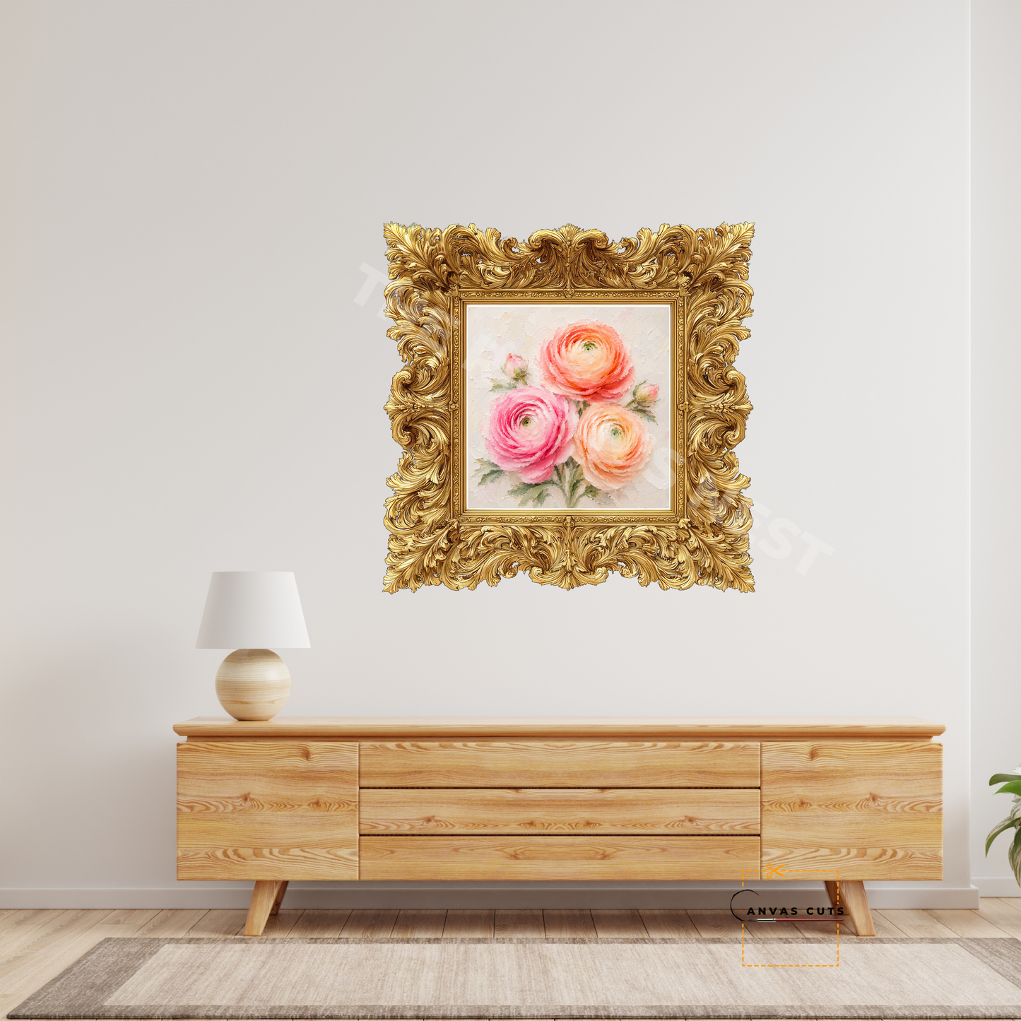 Pink & Peach Ranunculus Canvas Cut | Textured Floral Fine Art Print