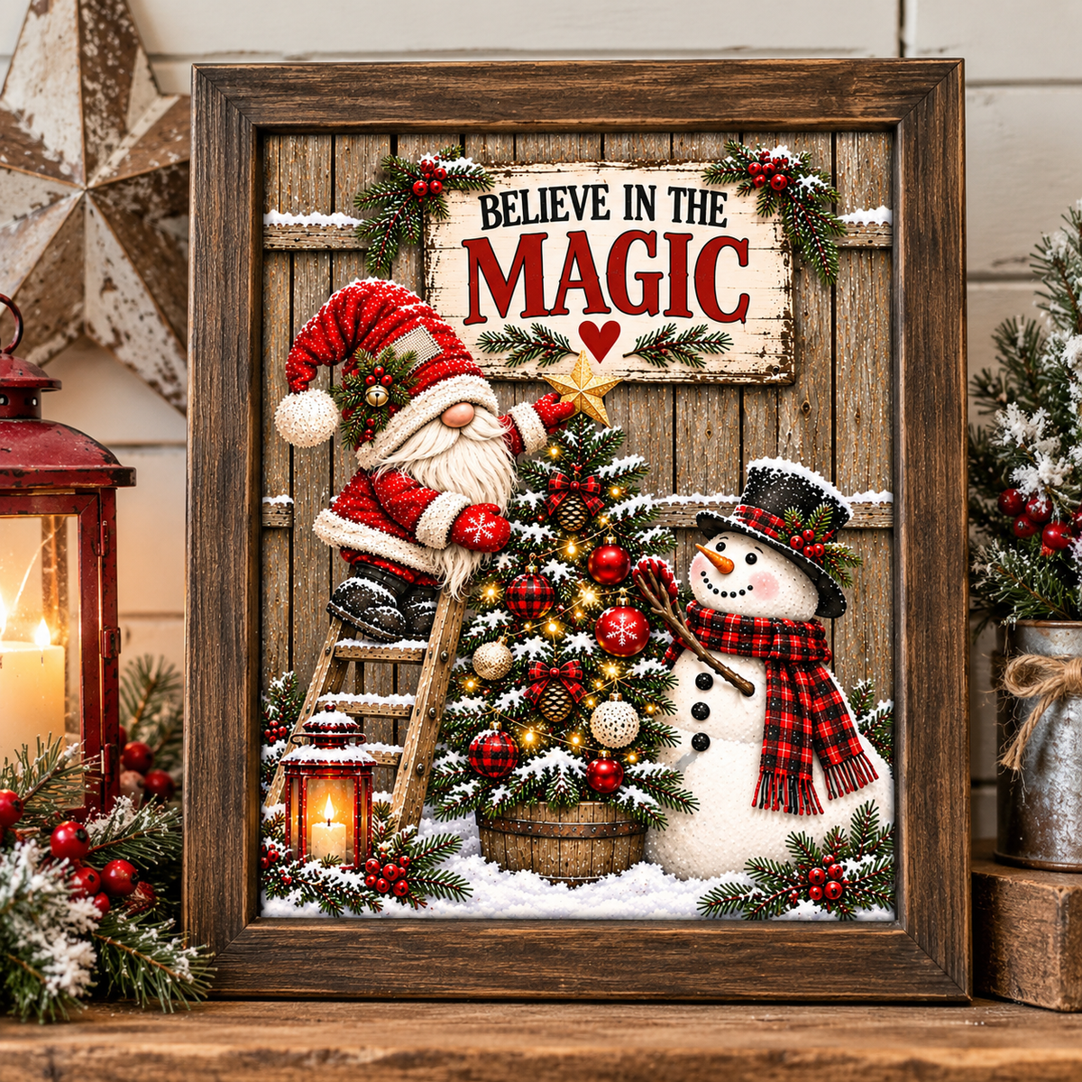 Believe in the Magic Gnome & Snowman - Fine Art Canvas