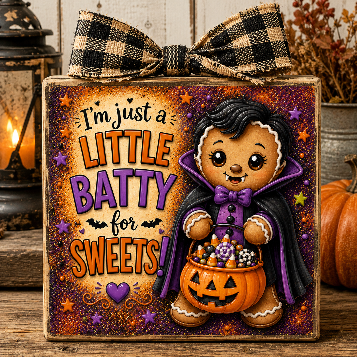 Dracula Vampire Gingerbread Halloween Little Batty Canvas Print DIY