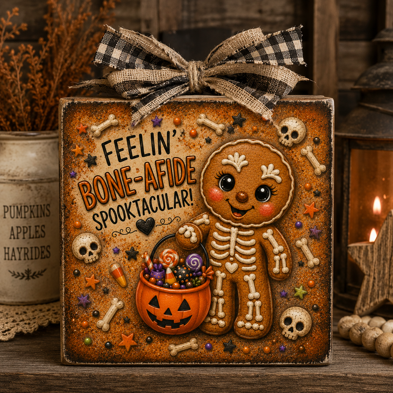 Skeleton Gingerbread Halloween DIY Canvas Panel for Crafting