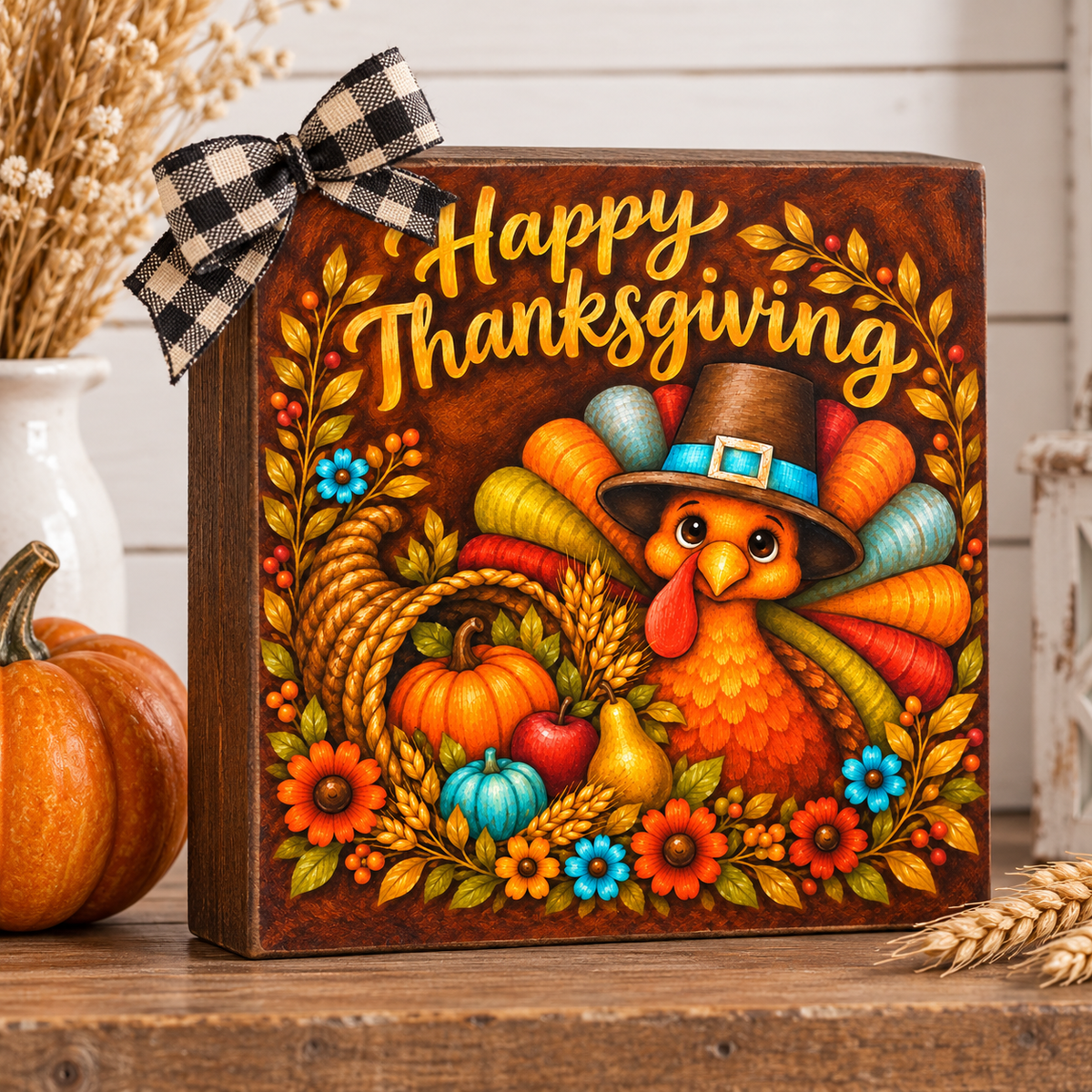 Happy Thanksgiving Turkey – Square DIY Canvas Print.