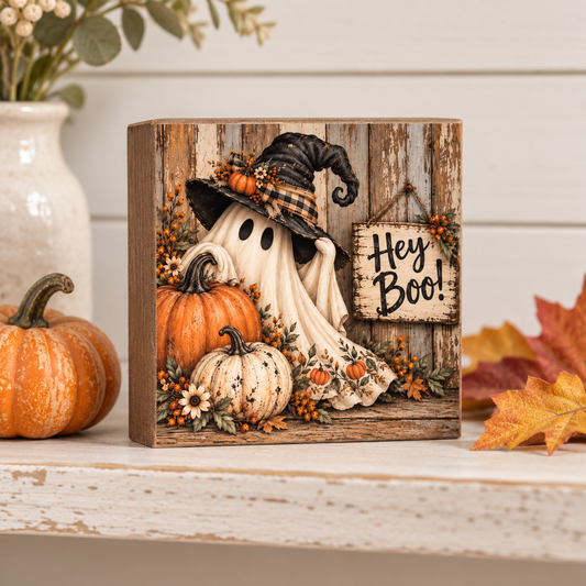 Halloween Floral Ghosts – Set of Five 4″ × 4″ DIY Canvas Prints