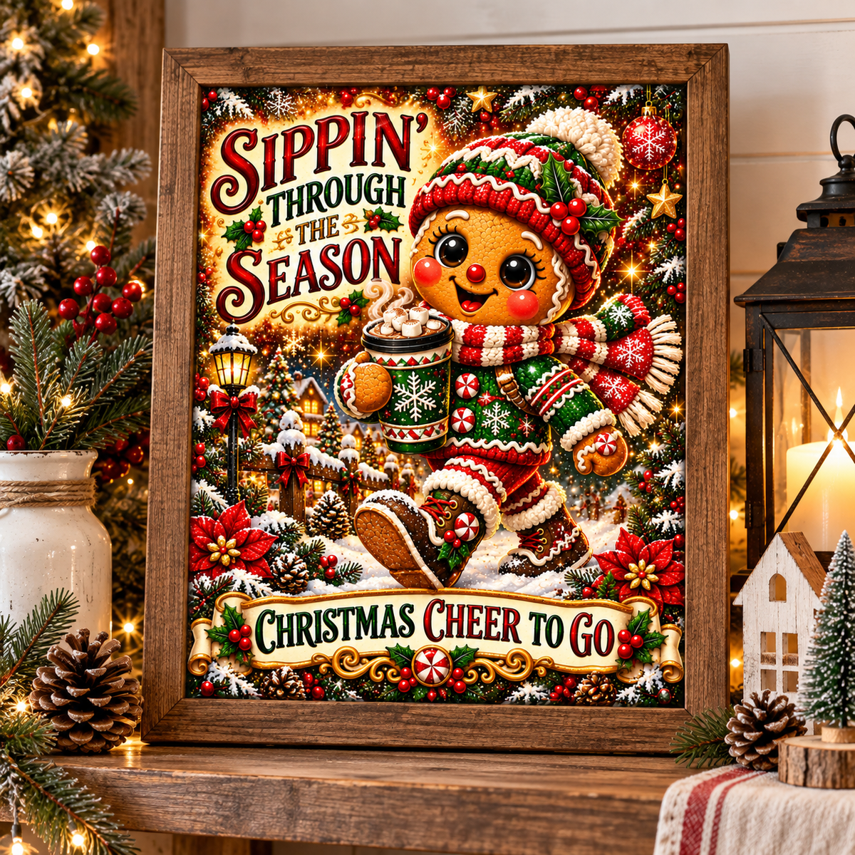 Sippin’ Through the Season Gingerbread — Christmas - Winter Fine Art Canvas