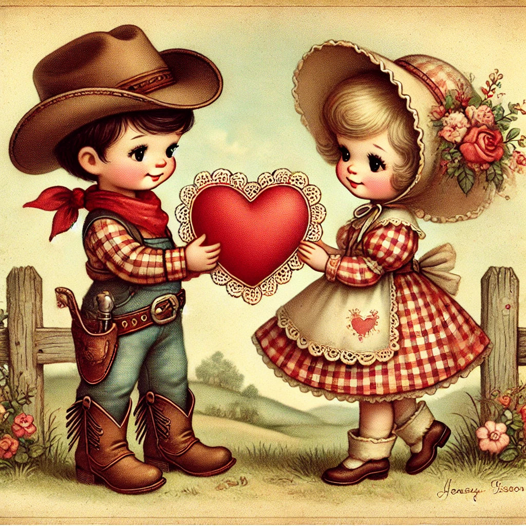 Valentine's Day - Cowboy & Cowgirl Fabric Canvas