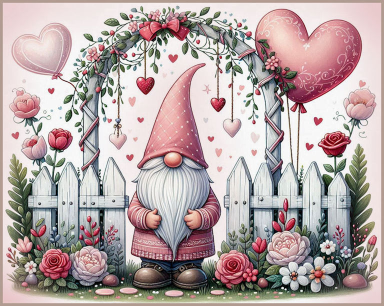 Valentine's Day - Gnome at the Gate Fabric Canvas