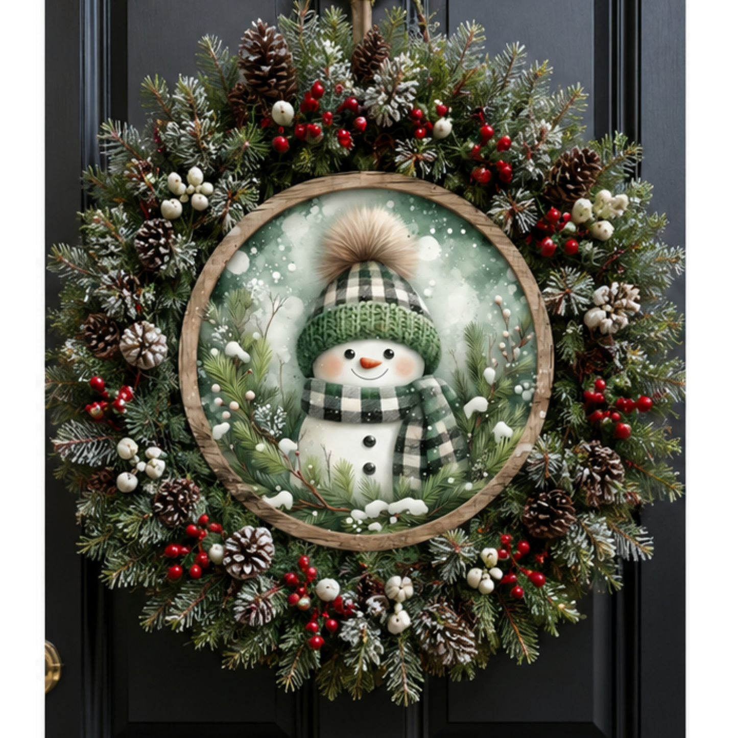 Green Buffalo Plaid Snowman Canvas Cut | Winter DIY Craft Transfer & Farmhouse Decor