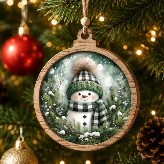 Green Buffalo Plaid Snowman Canvas Cut | Winter DIY Craft Transfer & Farmhouse Decor