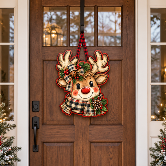 Reindeer Door Hanger Christmas Canvas Cut - 16" Winter Canvas for DIY Door Hange