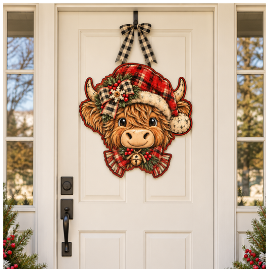 Highland Cow Christmas Door Hanger - DIY Canvas No Bang Door Hanger Craft