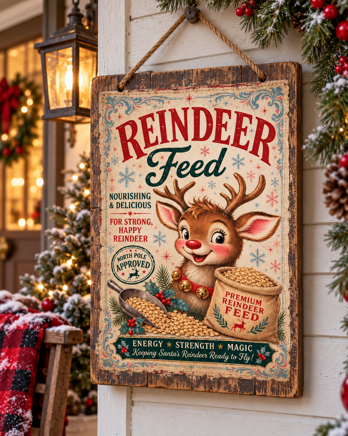 Reindeer Feed Christmas Fine Art Canvas - DIY Project Feed Sack Door Hanger