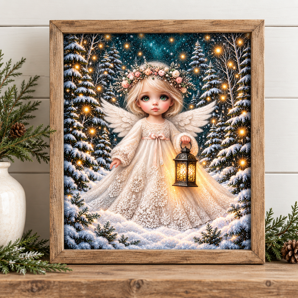 Winter Angel with Lantern - Fine Art Canvas