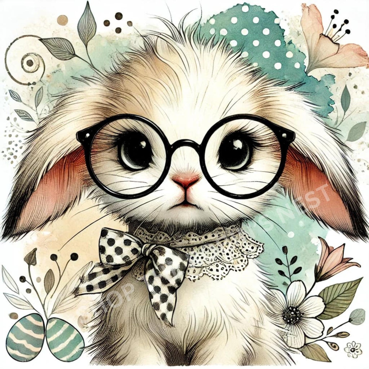 Spring Rabbit Wearing Glasses Fabric Canvas