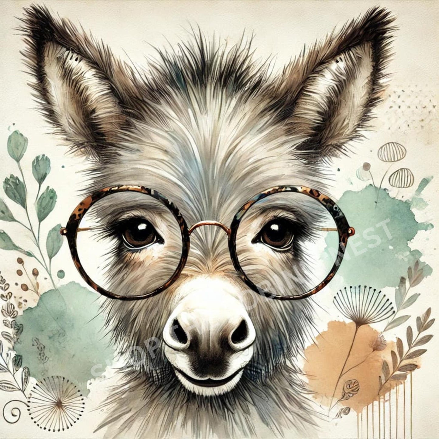 Spring Donkey Wearing Glasses Fabric Canvas