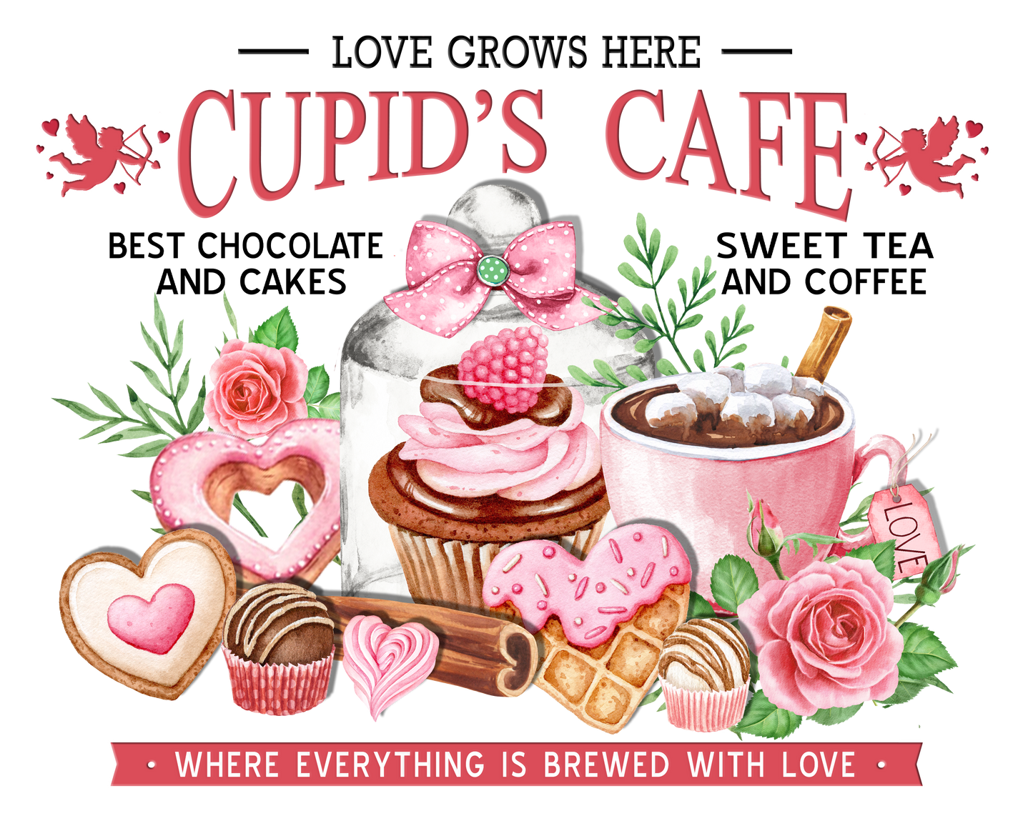 Valentine's Day - Cupid's Cafe Fabric Canvas