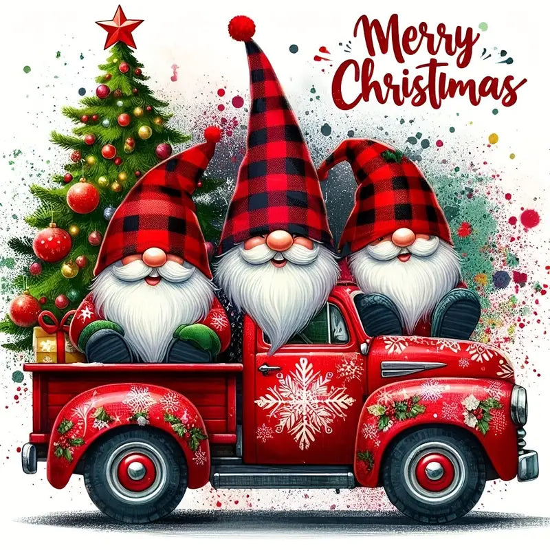 Gnomes Merry Christmas Truck Fabric Canvas