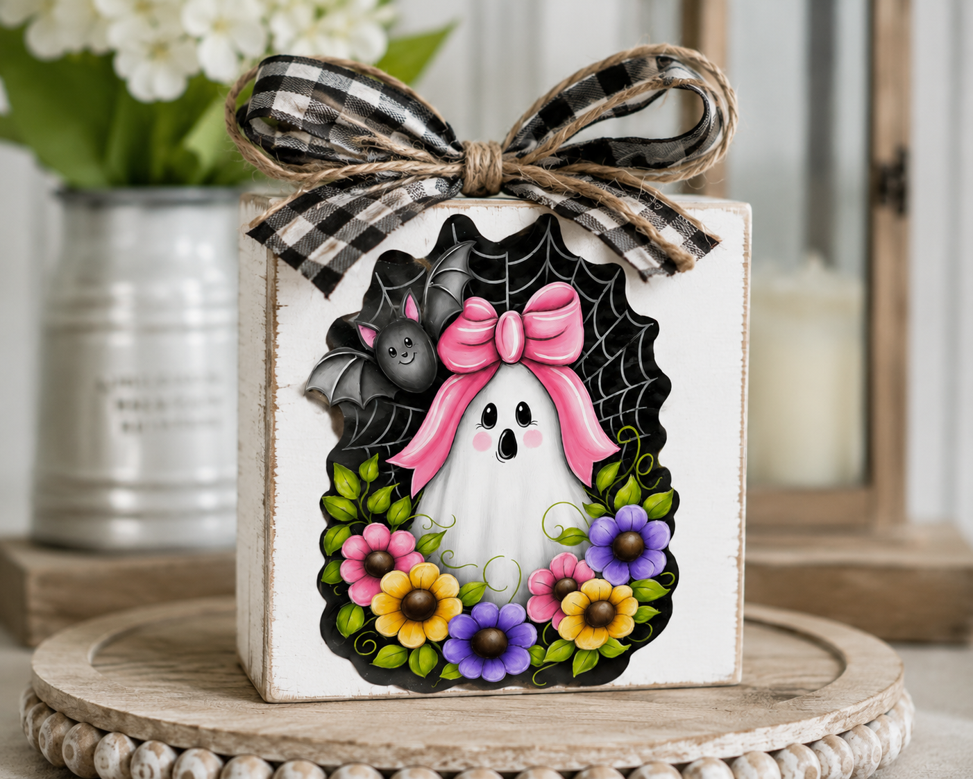 Cute Halloween Ghost Canvas | Pink Halloween Wall Decor
