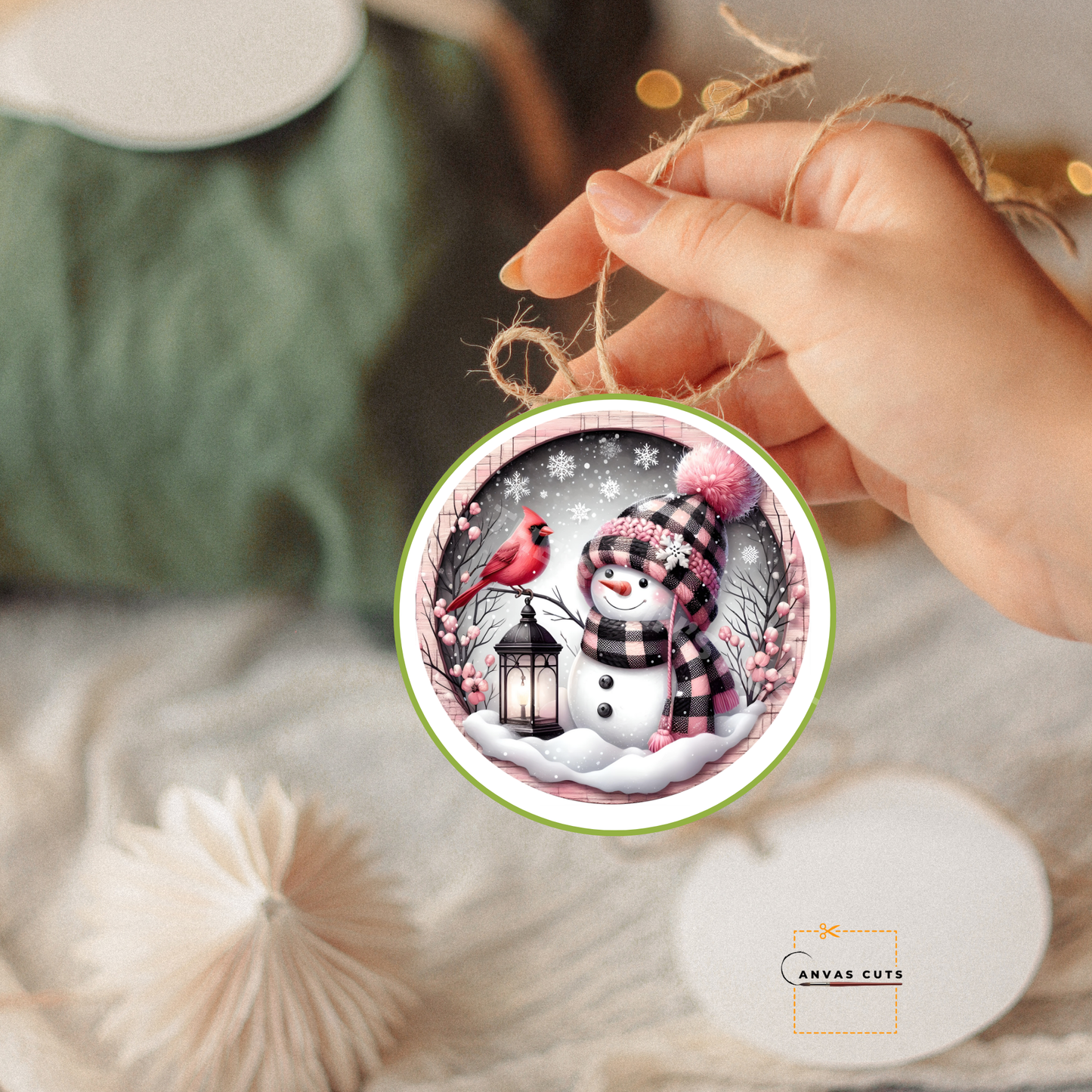 Sweet Pink Snowman Christmas Craft Canvas for Signs & Door Hangers