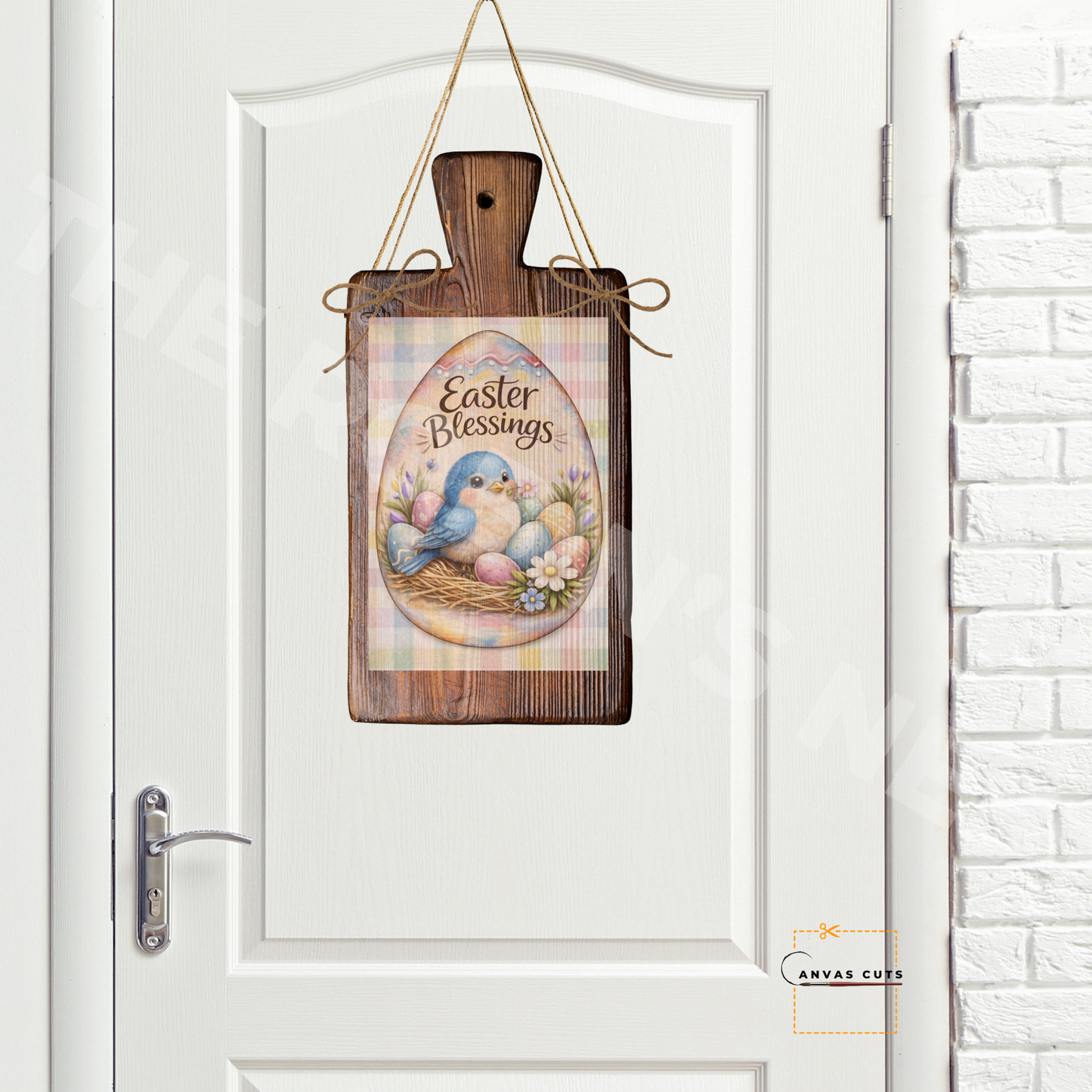 Easter Bluebird Canvas – Pastel Plaid Nest Design
