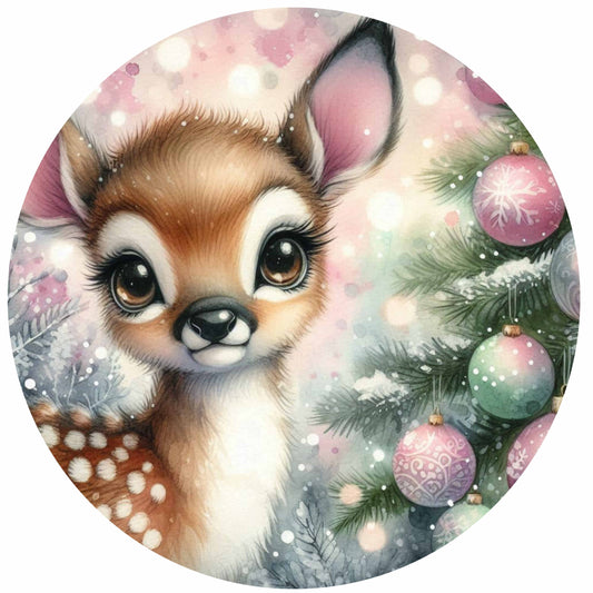 Deer with Tree Ornaments Canvas