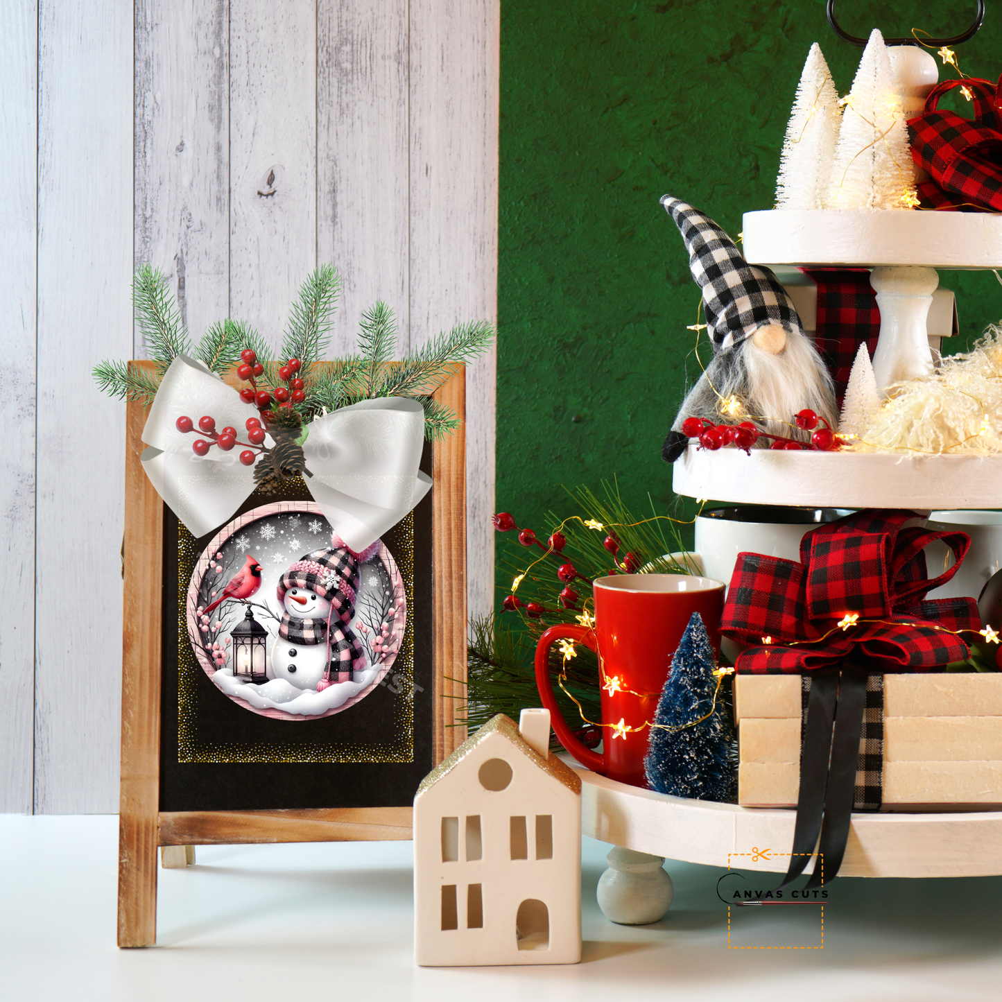 Sweet Pink Snowman Christmas Craft Canvas for Signs & Door Hangers