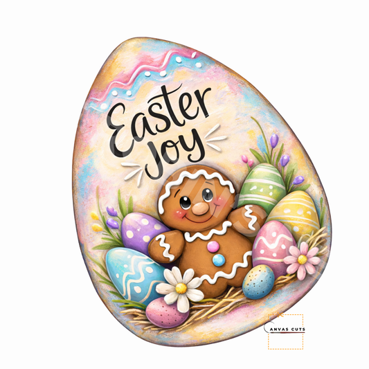 Easter Joy Gingerbread & Lamb Canvas Cut – Whimsical Spring Design