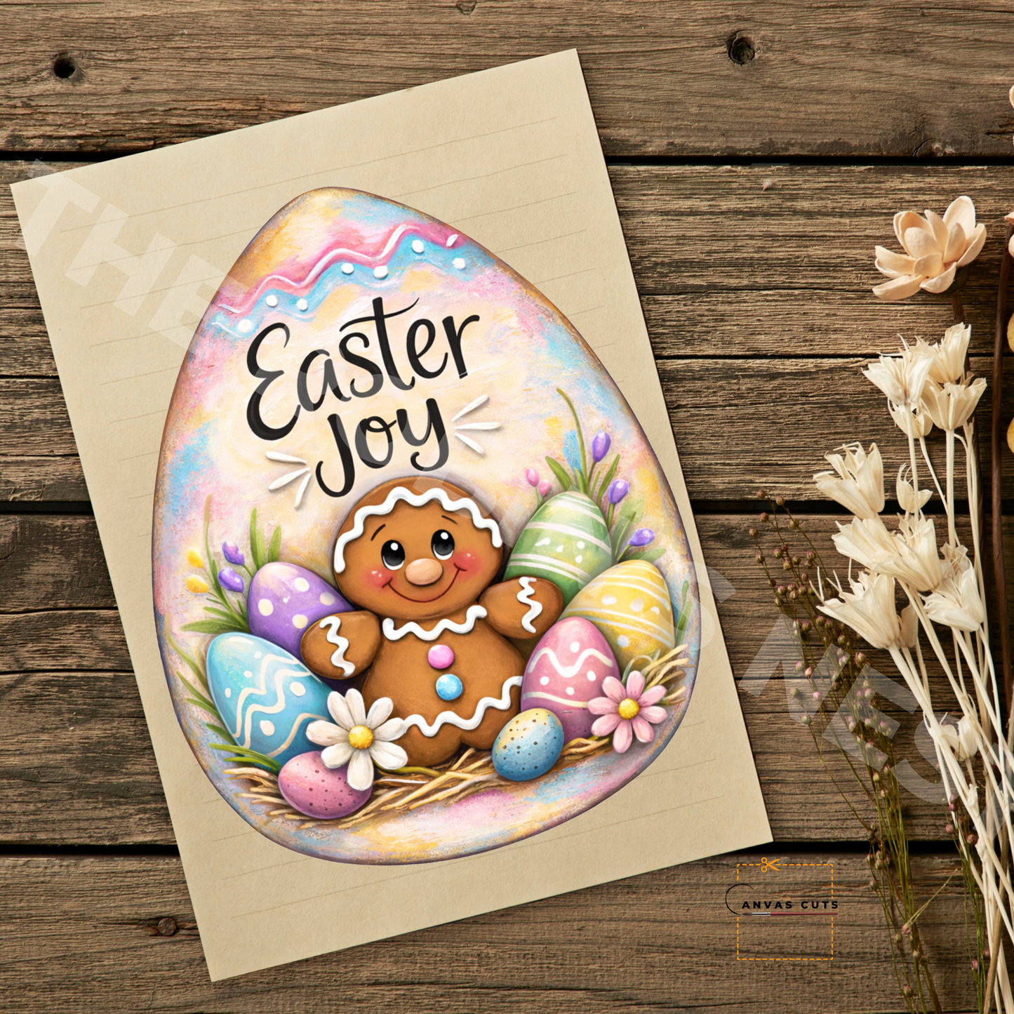 Easter Joy Gingerbread & Lamb Canvas Cut – Whimsical Spring Design