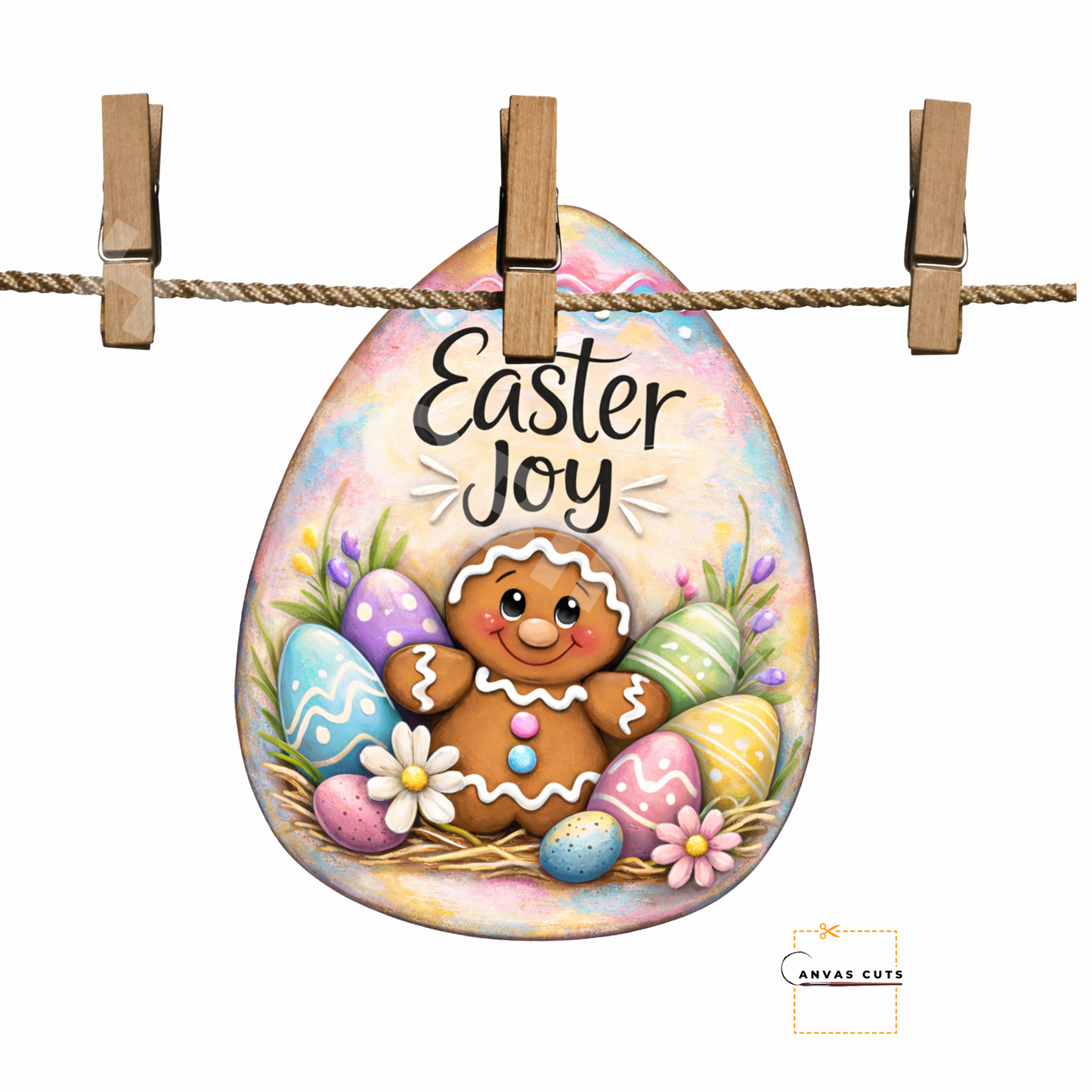 Easter Joy Gingerbread & Lamb Canvas Cut – Whimsical Spring Design