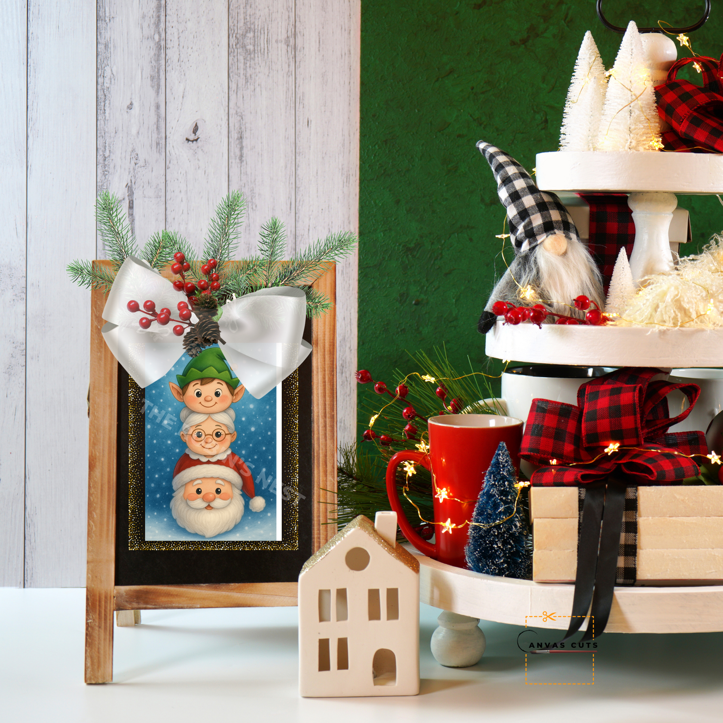 Stacked Santa, Mrs. Claus & Elf – DIY Christmas Canvas for Holiday Door Hangers & Festive Crafts