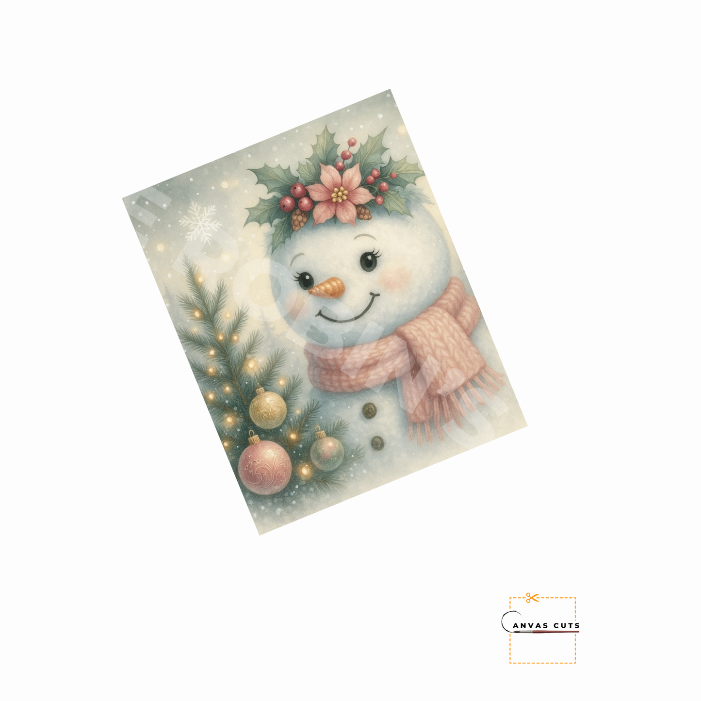 Pastel Pink Snowlady with Poinsettia Crown • Rustic Farmhouse Holiday Canvas Cut