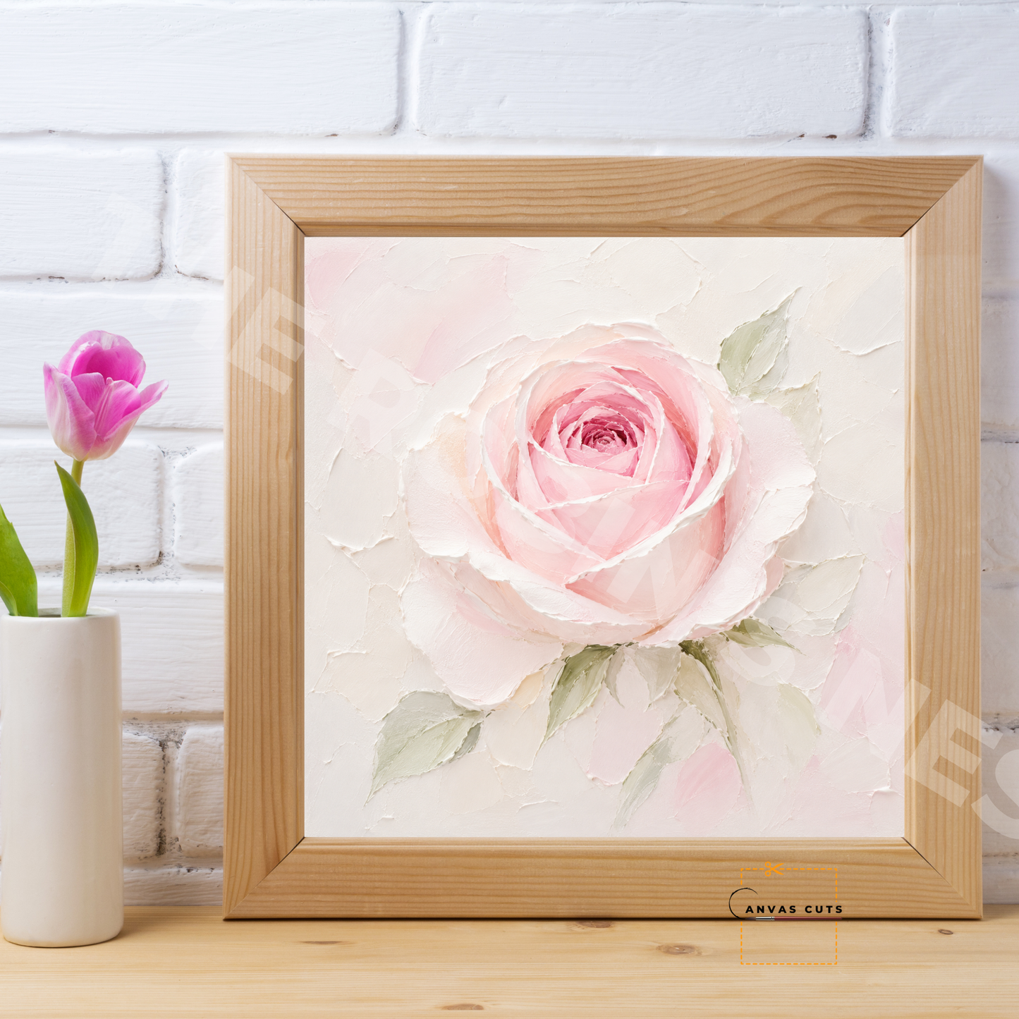 Blush Pink Rose Canvas Cut | Textured Floral Fine Art Print
