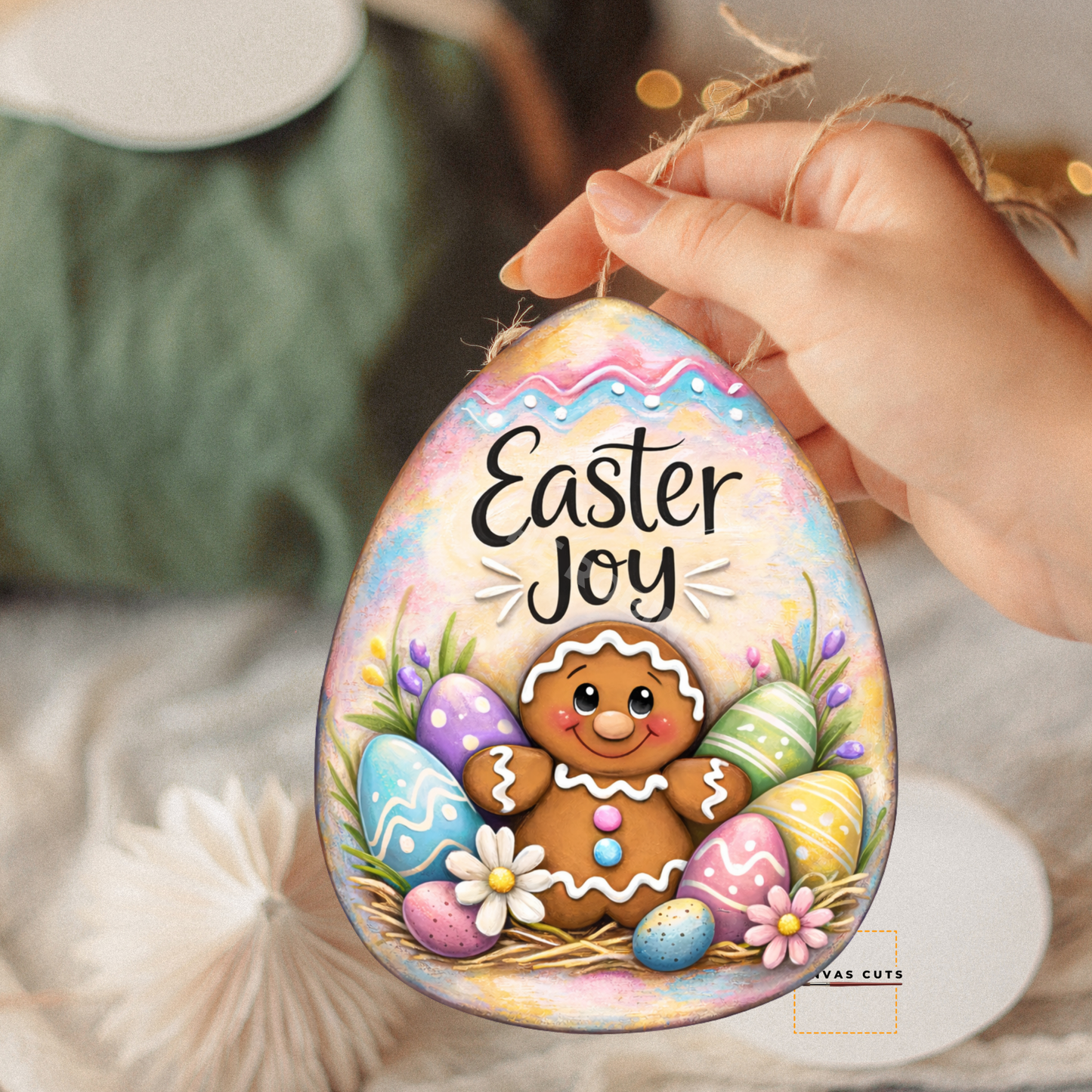 Easter Joy Gingerbread & Lamb Canvas Cut – Whimsical Spring Design