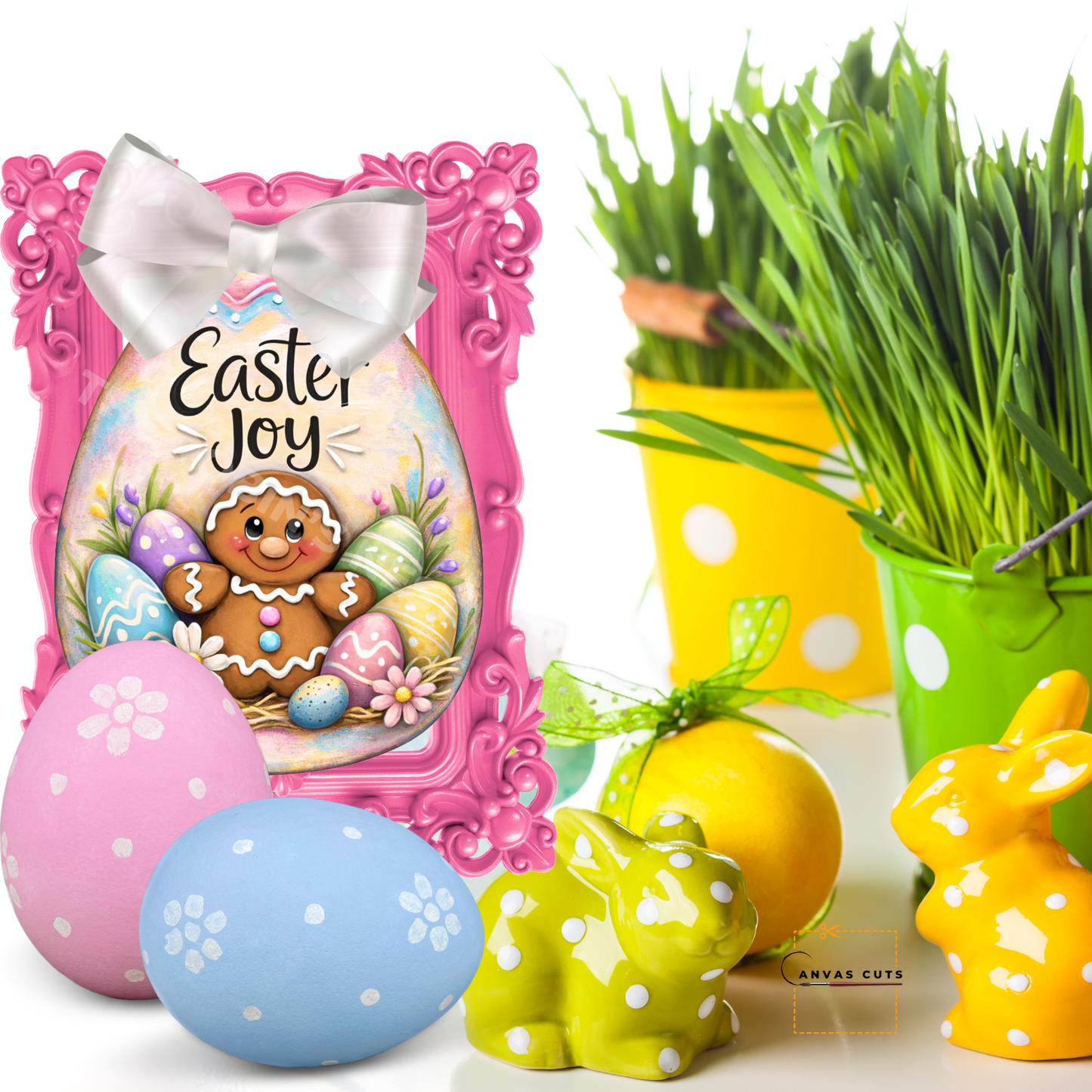 Easter Joy Gingerbread & Lamb Canvas Cut – Whimsical Spring Design