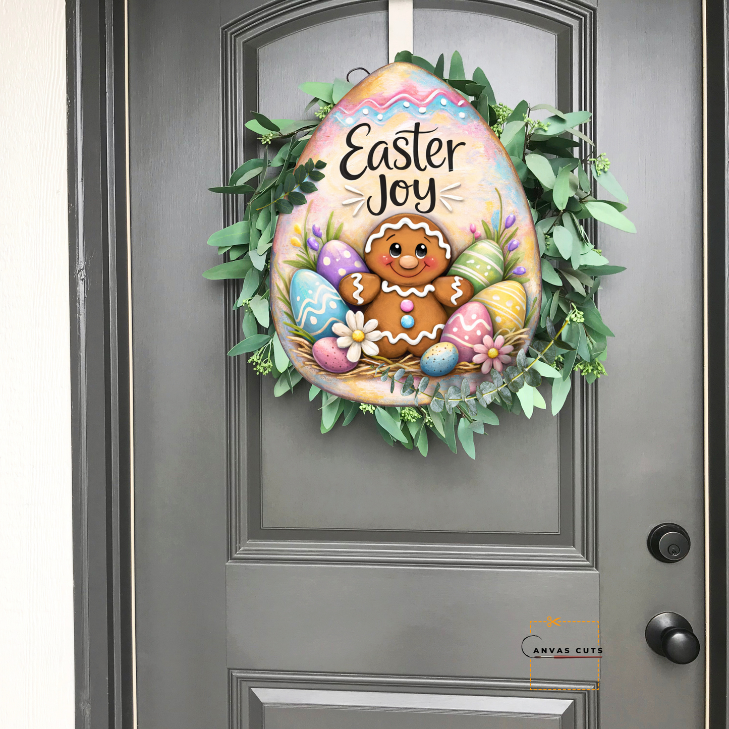 Easter Joy Gingerbread & Lamb Canvas Cut – Whimsical Spring Design