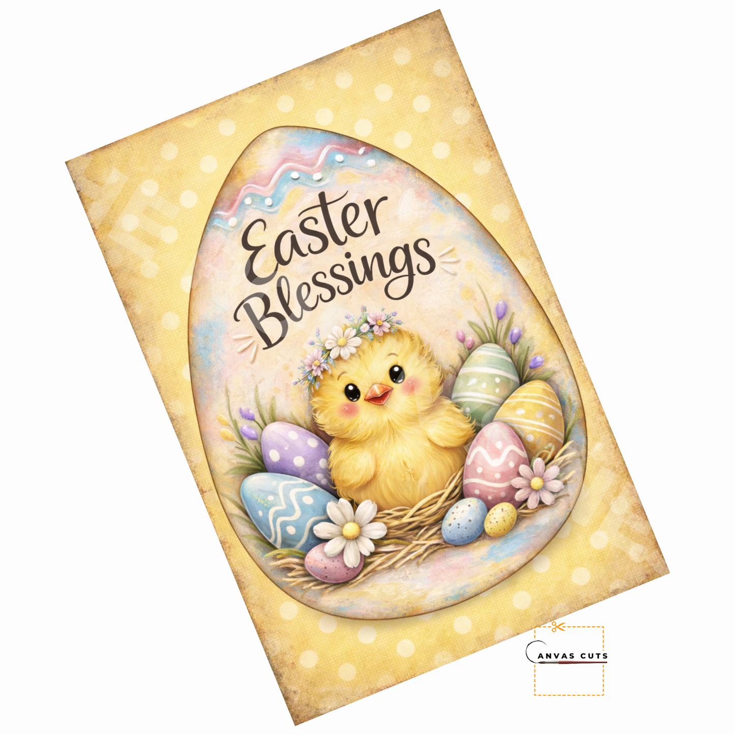 Easter Chick Canvas Cut – Pastel Polka Dot Chippy Design