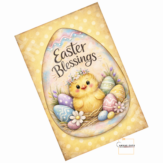 Easter Chick Canvas Cut – Pastel Polka Dot Chippy Design