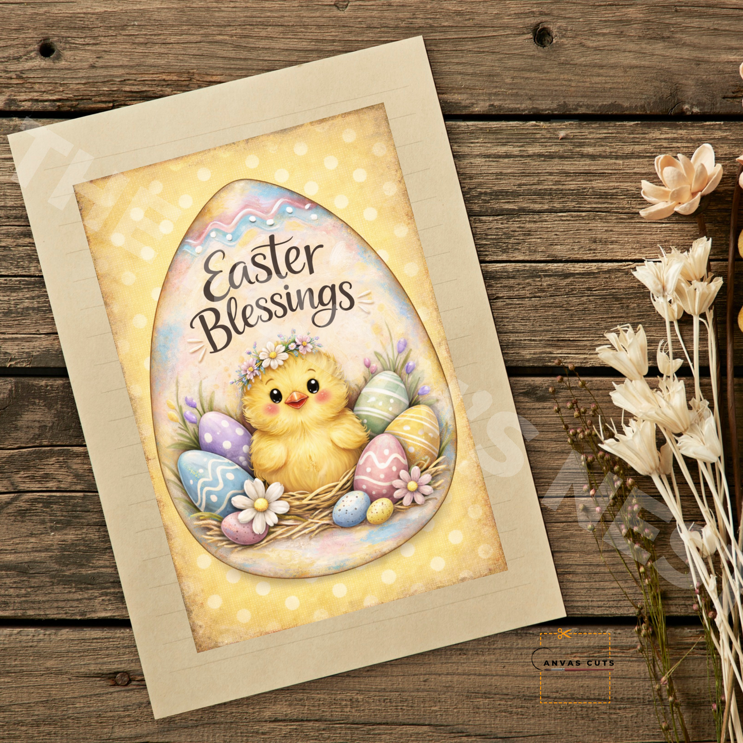Easter Chick Canvas Cut – Pastel Polka Dot Chippy Design