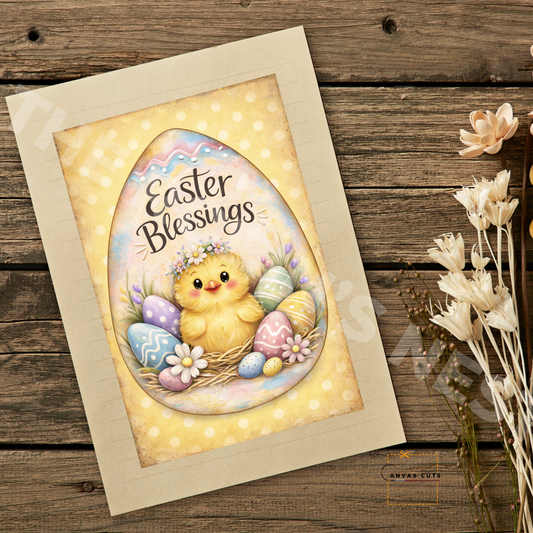 Easter Chick Canvas Cut – Pastel Polka Dot Chippy Design