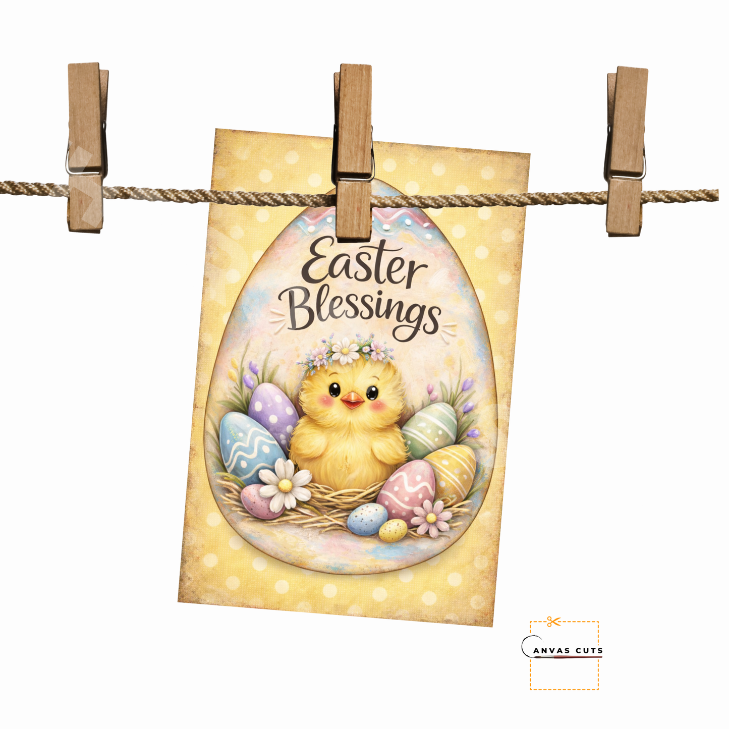 Easter Chick Canvas Cut – Pastel Polka Dot Chippy Design