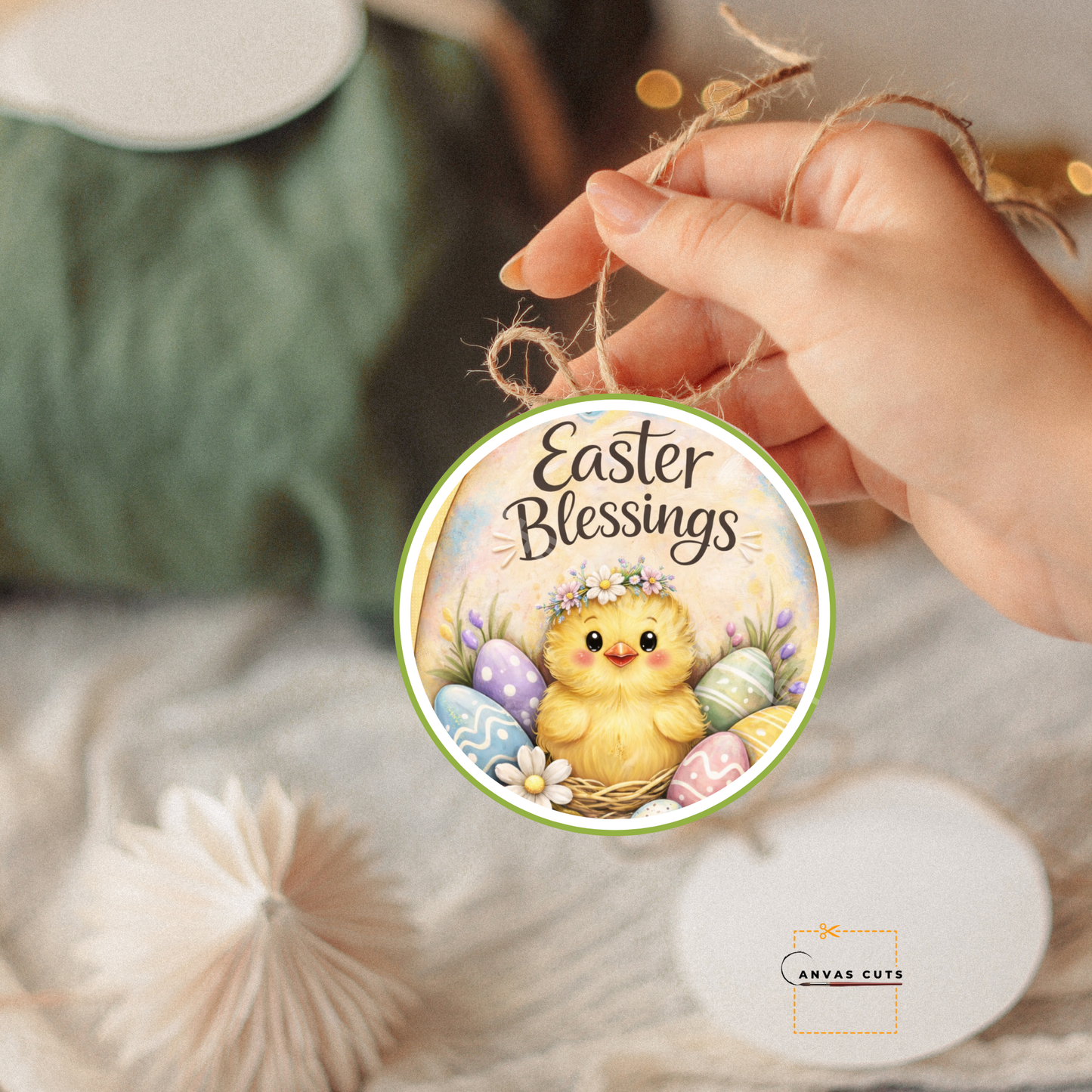 Easter Chick Canvas Cut – Pastel Polka Dot Chippy Design
