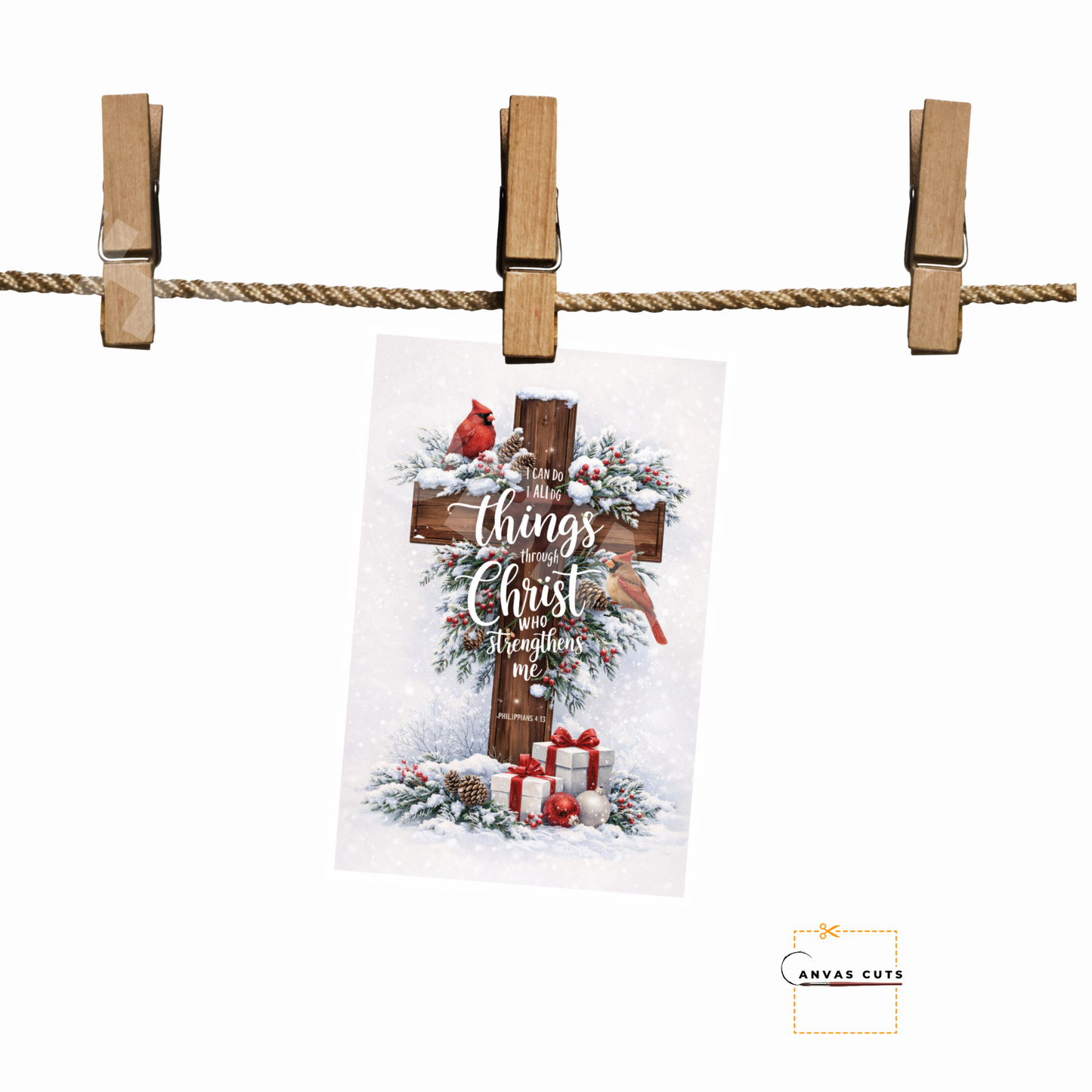 Christmas Cross with Red Cardinal – “I Can Do All Things…”