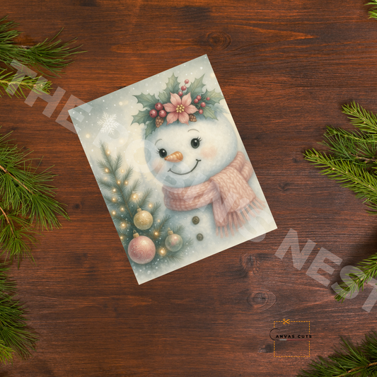 Pastel Pink Snowlady with Poinsettia Crown • Rustic Farmhouse Holiday Canvas Cut