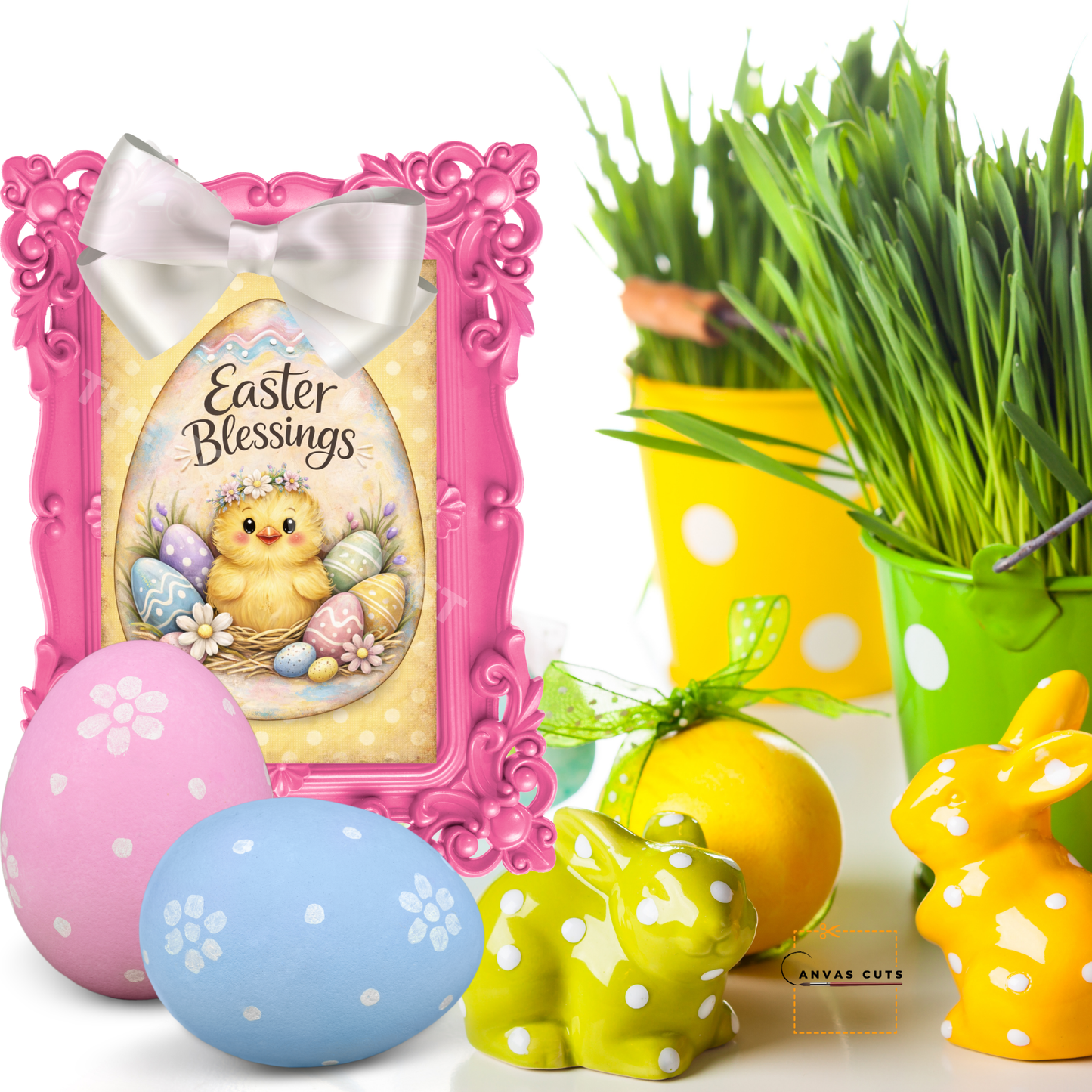Easter Chick Canvas Cut – Pastel Polka Dot Chippy Design