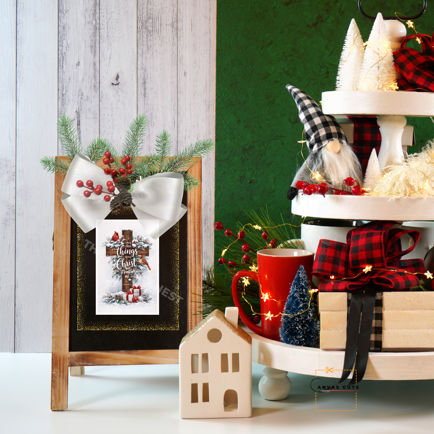 Christmas Cross with Red Cardinal – “I Can Do All Things…”