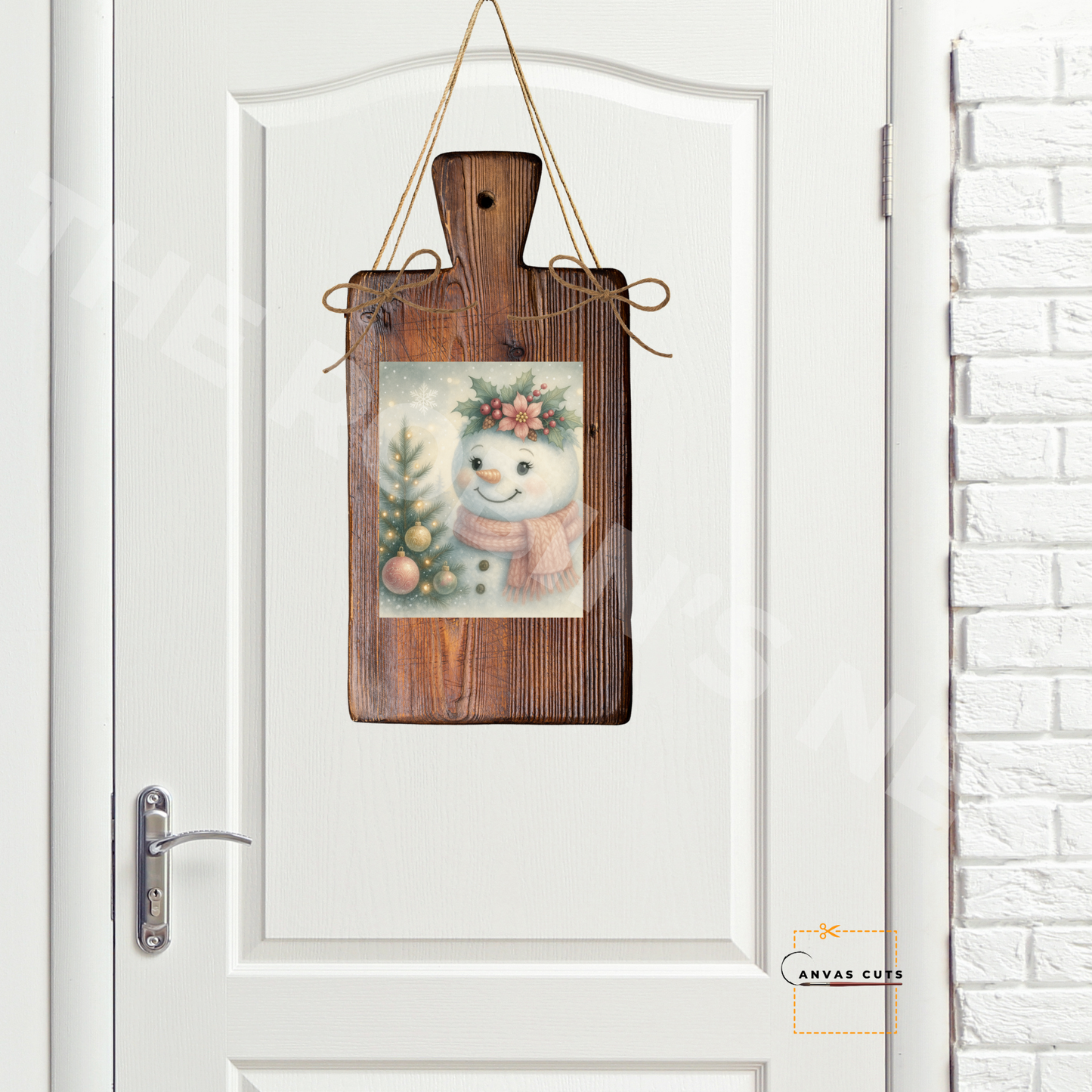 Pastel Pink Snowlady with Poinsettia Crown • Rustic Farmhouse Holiday Canvas Cut