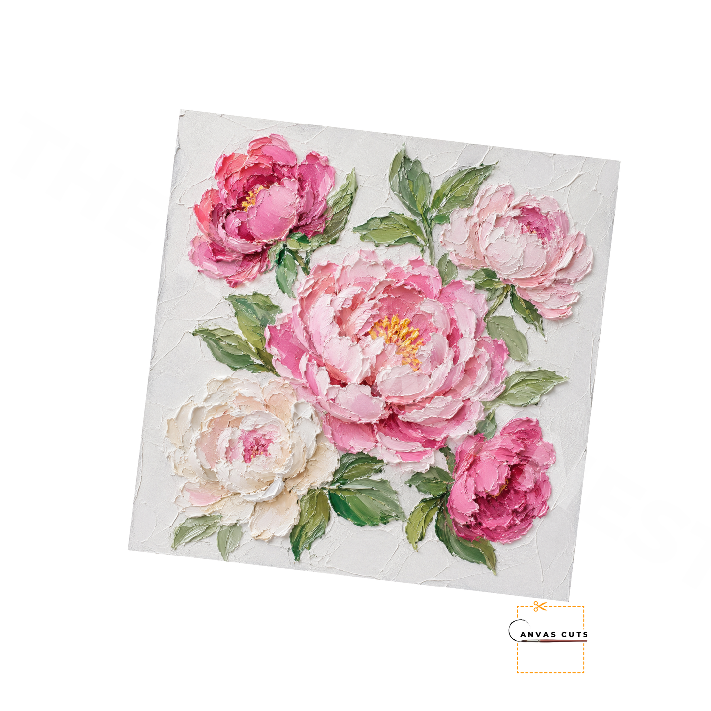 Peonies Canvas Cut | Textured Floral Fine Art Print